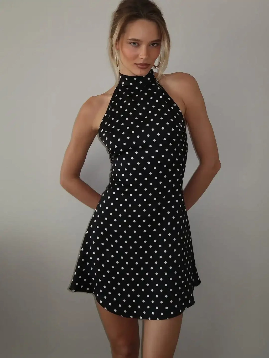 Tuularose Fashion Polka Dot Dress Vintage High Waist Sleeveless Backless Neck Lace-up Dress Sexy Party Luxury Women Dresses Y2k