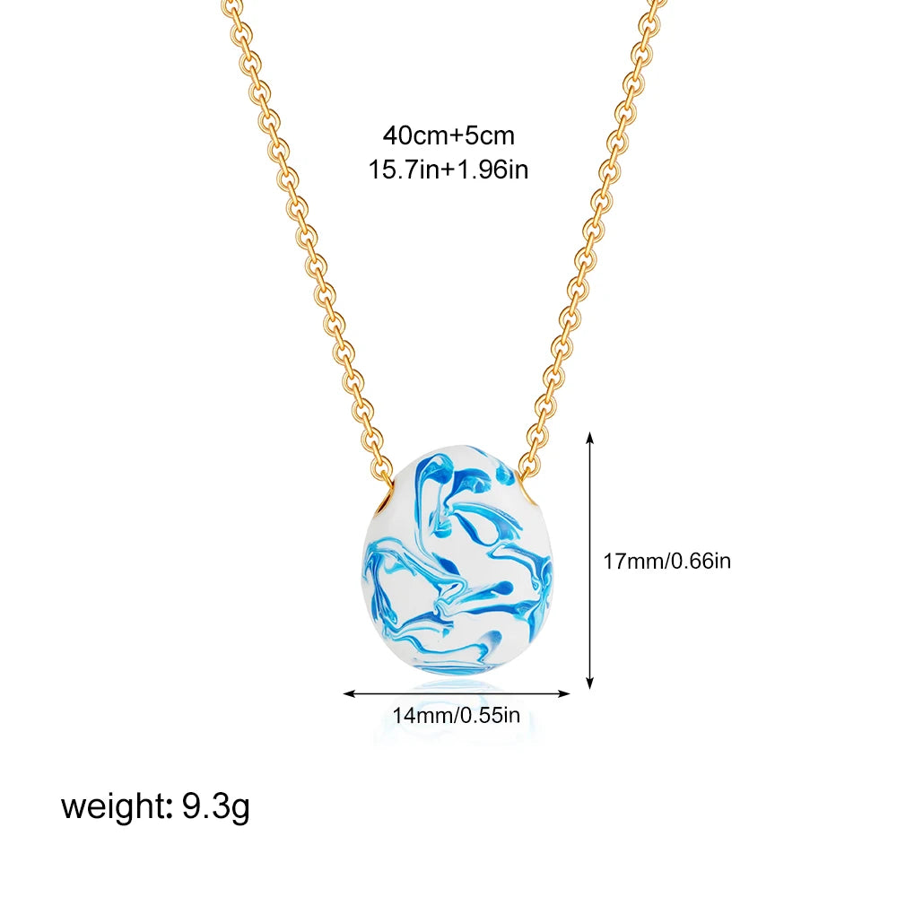 New Trendy White and Blue Enamel Flower Pattern Hoop Earrings for Women Charm Gold Plated U Shape Huggie Hoops Statement Jewelry