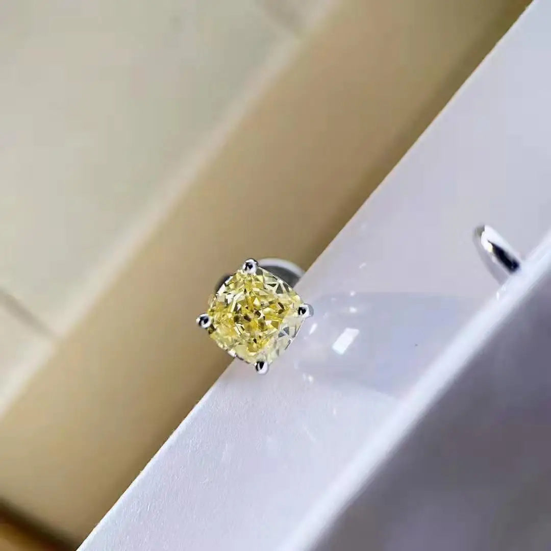 OEVAS 100% 925 Sterling Silver 1CT Four-claw Fat Square High Carbon Stone Citrine Gemstone Earrings Stud Fine Jewelry Wholesale