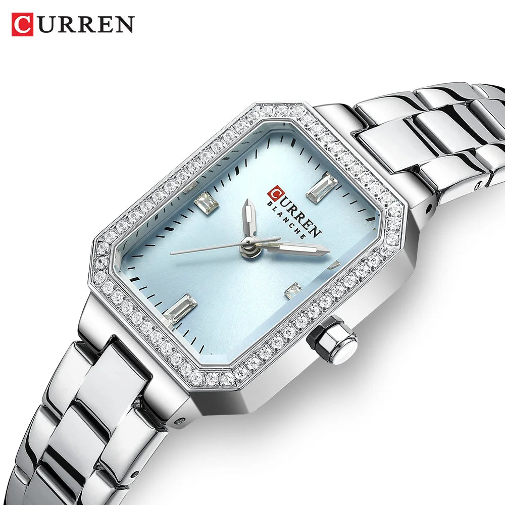 CURREN 9102 Women's Small Square Quartz Watch Waterproof Diamond Women's Watch