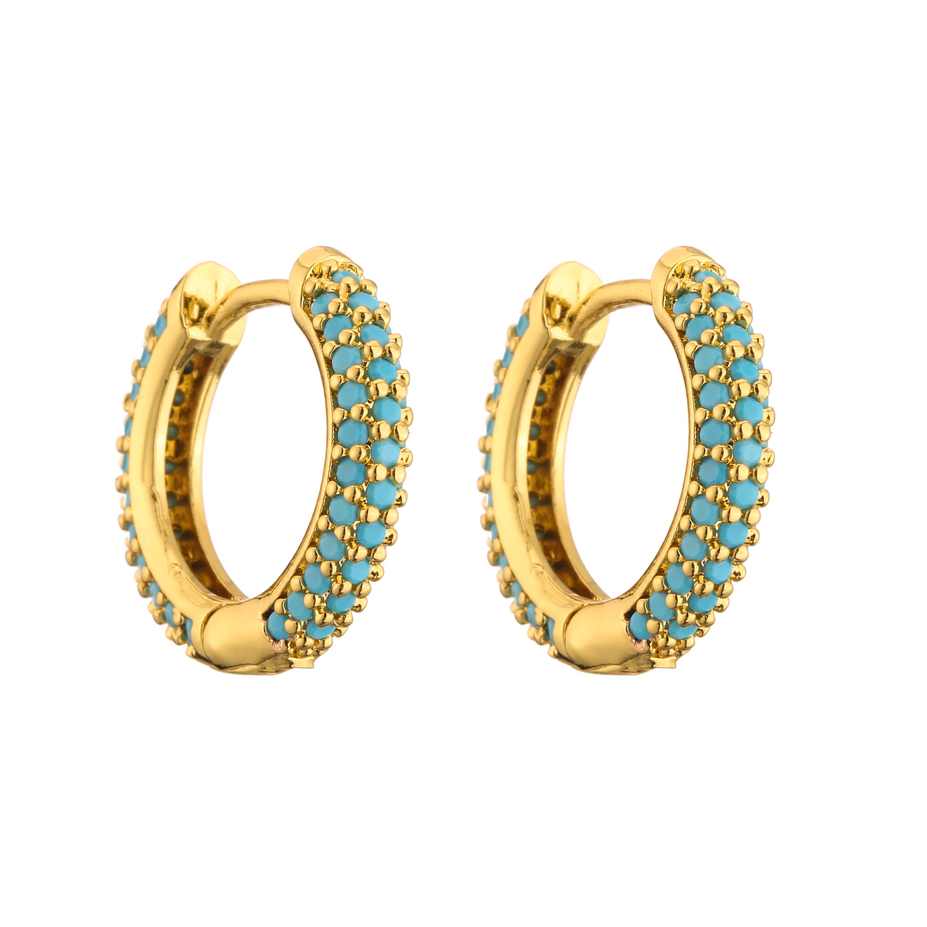 18K Gold Plated Brass Huggie Earrings with CZ Zircon Thin Ear Hoops Earring for Women Round Colorful Earring Piercing