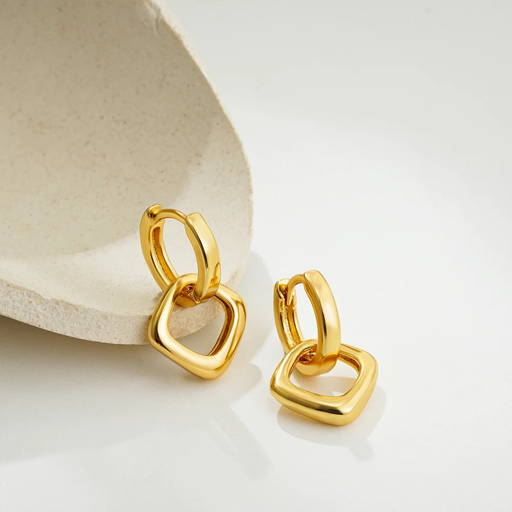 Dainty Golden Double Twist Round Hoop Pendant Earrings Retro Stainless Steel Geometric Circle Small Earring Fashion Jewelry Gift