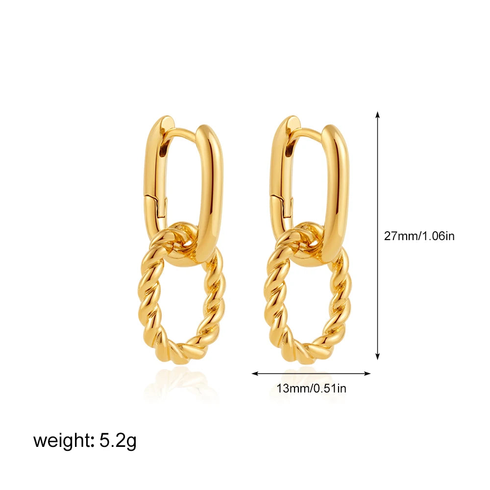 Dainty Golden Double Twist Round Hoop Pendant Earrings Retro Stainless Steel Geometric Circle Small Earring Fashion Jewelry Gift