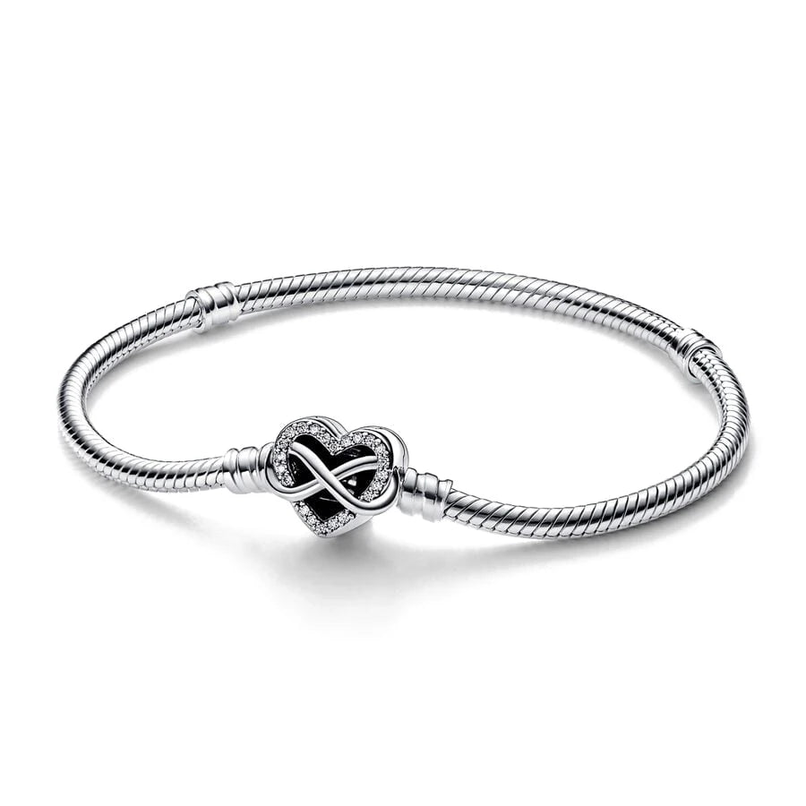 925 Silver original 17-21CM Pearl Heart-Shaped Hard Ring Square Buckle Round Bracelet Fit for DIY Mini Birthday Jewelry Gifts