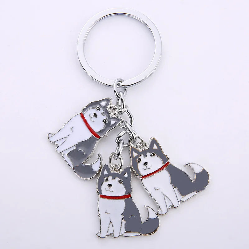 Cute Animal Keychains Lovely Husky Teddy Golden Retriever Dog Keyring Car Decor Hanging Pendant  for Pet Dog Lovers Gifts