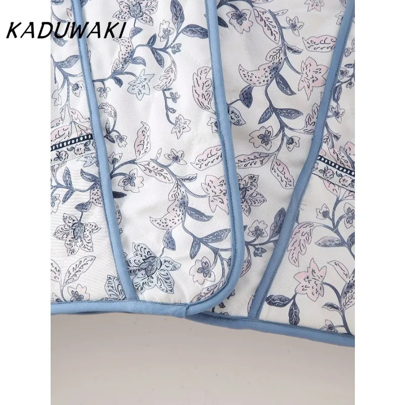 KADUWAKI Fashion Retro Stand-up Collar Long-sleeved Printed Two-sided Wear Quilted Short Cotton Jacket Classic Casual Streetwear