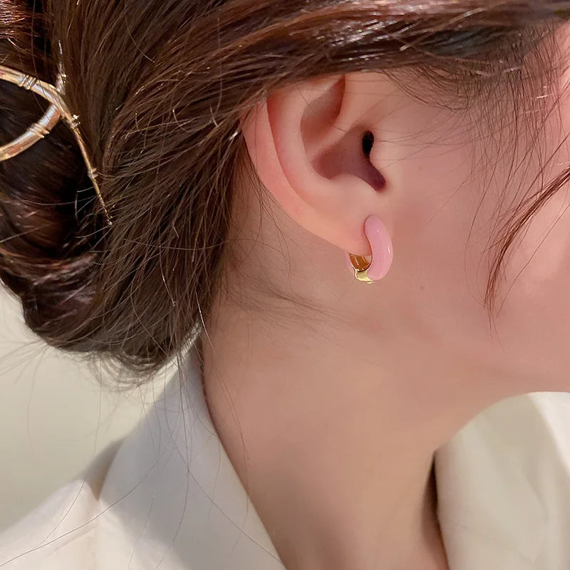 Single Colorful Enamel Women Round Earring Huggie Ear Hoop 2025 New Trend White Orange Green Pendientes Aretes Jewelry Wholesale