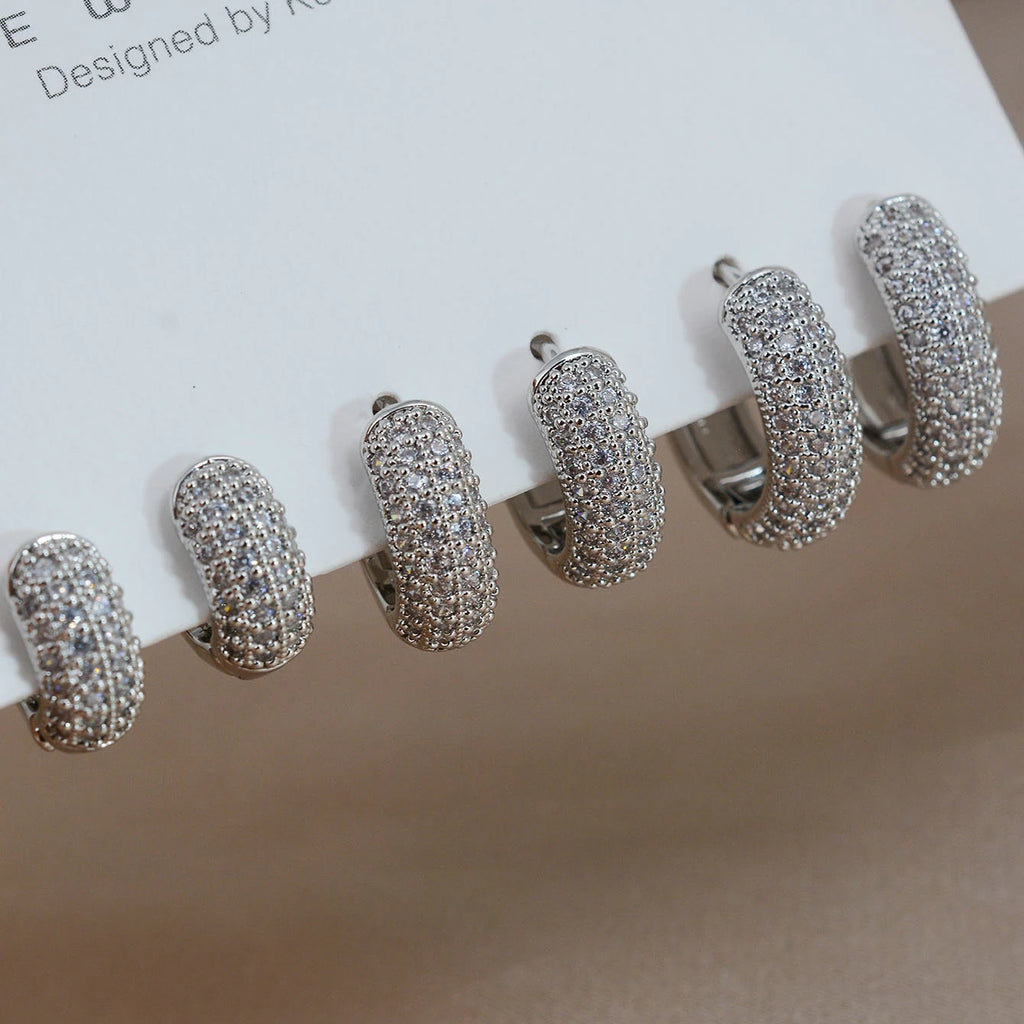 Fashion Silver Color Round Huggies Hoop Earrings for Women 4 Row Crystal Cubic Zirconia Statement Female Earrings Trends Jewelry
