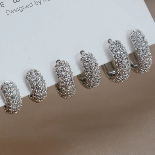 Fashion Silver Color Round Huggies Hoop Earrings for Women 4 Row Crystal Cubic Zirconia Statement Female Earrings Trends Jewelry