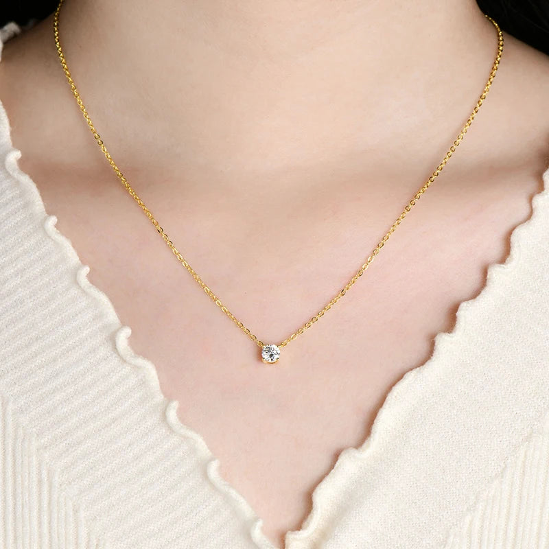 OXTAO Certified Moissanite Solitaire Necklace Necklace 5mm/4mm D Color VVS1 for Women 14K Gold Filled Four-claw Necklace Jewelry