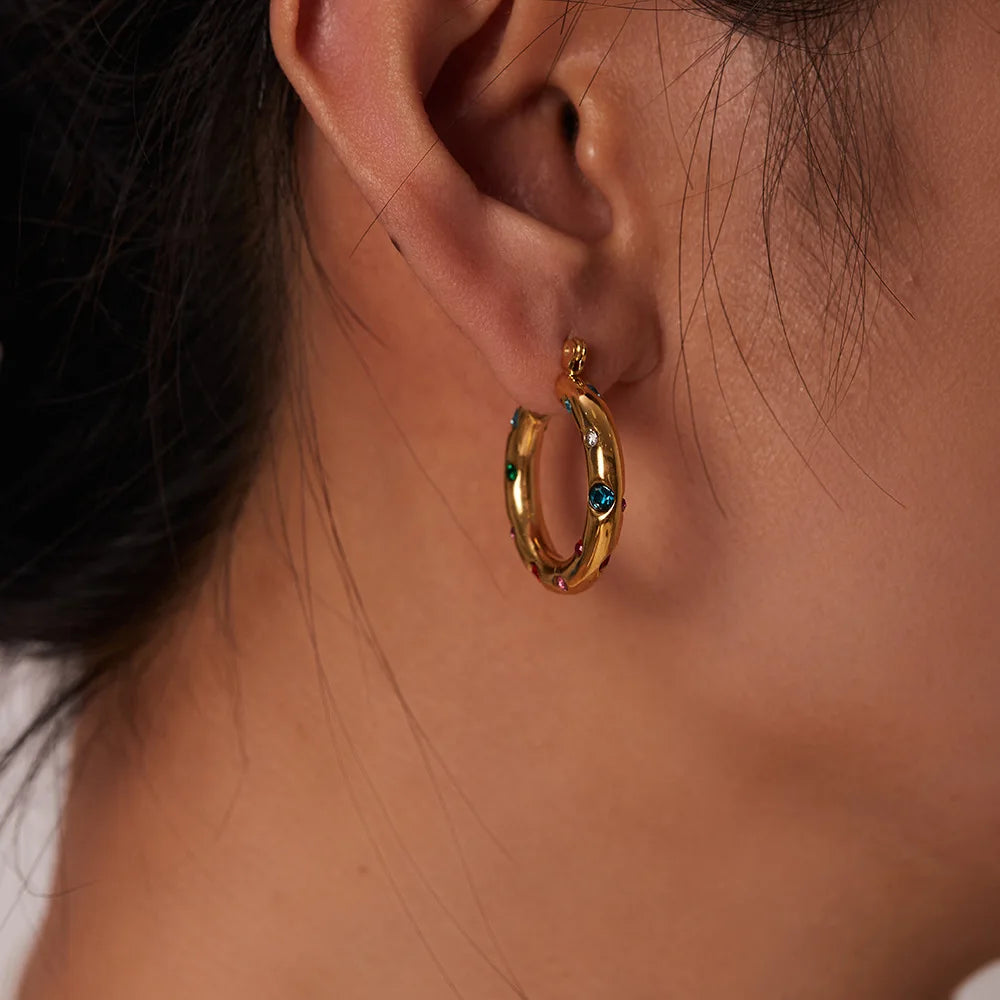 ZAKOL Y2K Trendy U Shape Stainless Steel Round Earrings For Women Girls Gold Color Imitation Pearl Crystal Ears Jewelry Gifts