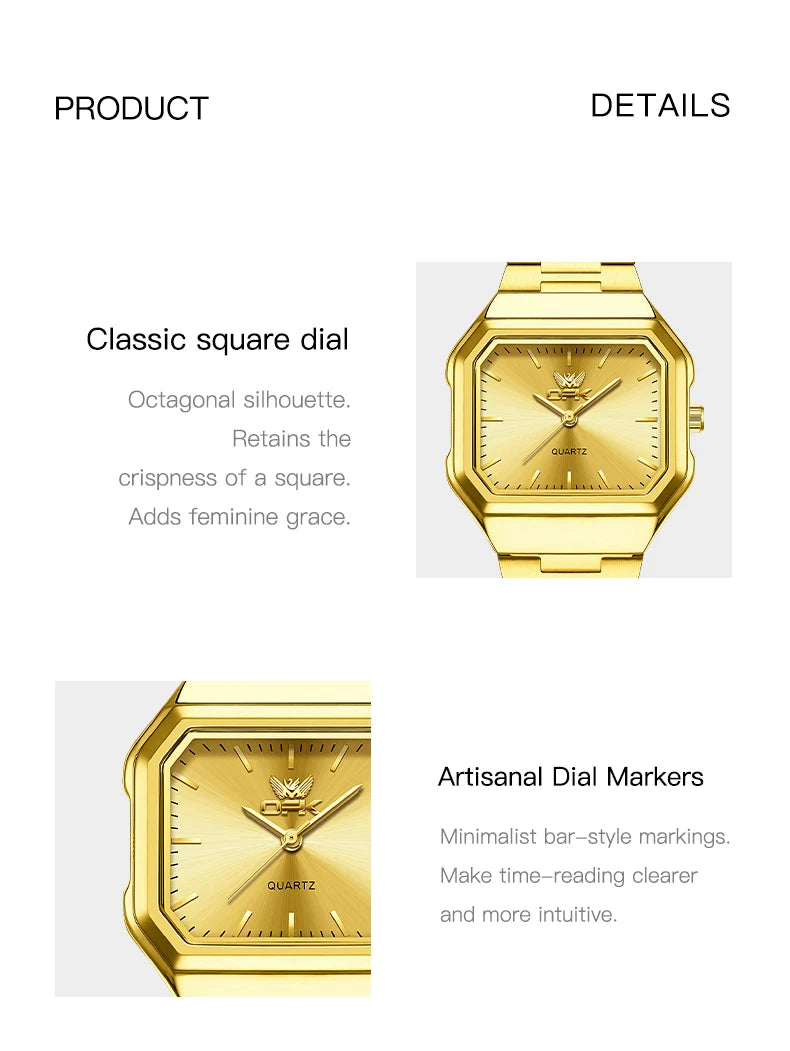 OPK 6080 Classic Fashion Ladies Quartz Watch Retro Square Dial Adjustable Strap Stainless Steel 30m Waterproof Watch For Women