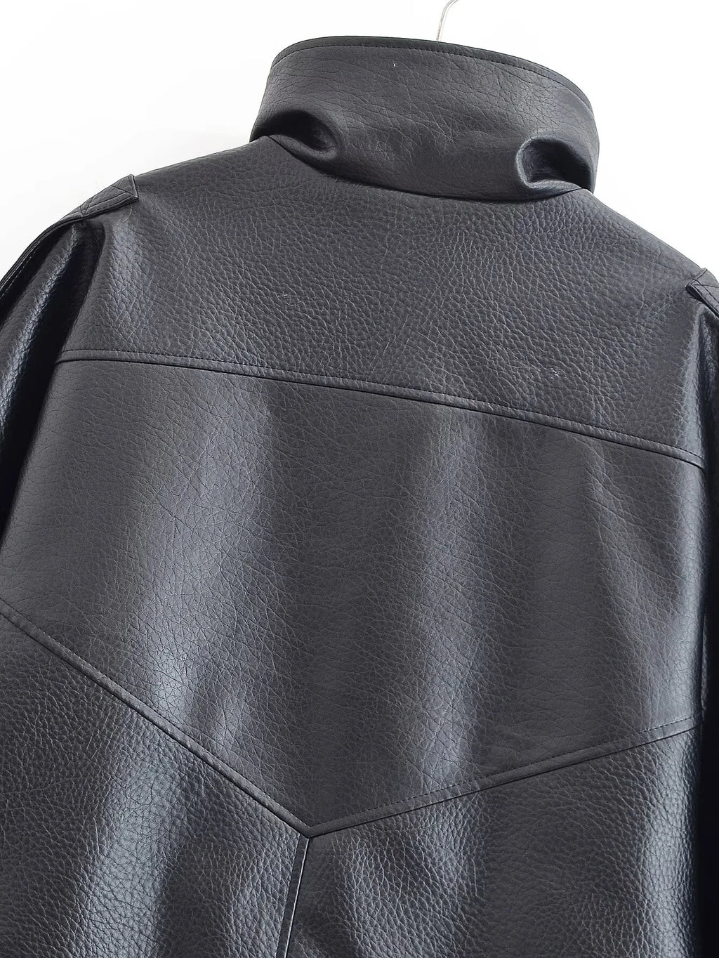 ZERAINS Autumn new women's clothing European and American fashion loose imitation leather long sleeved stand up collar jacket