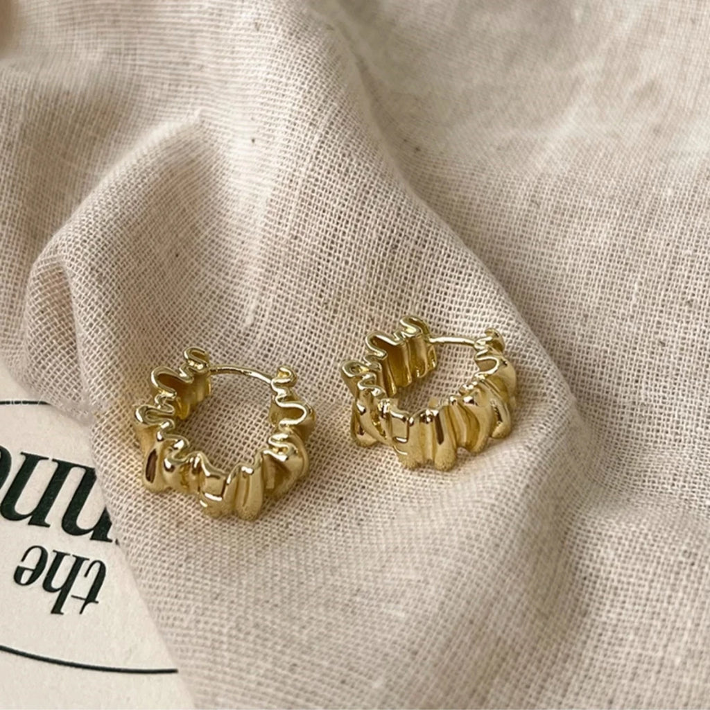 Metal Huggie Earrings Crinkle Molten Irregular Hoop Geometric Gold Silver Alloy Minimalist Women Small Jewelry Wear Gift Party