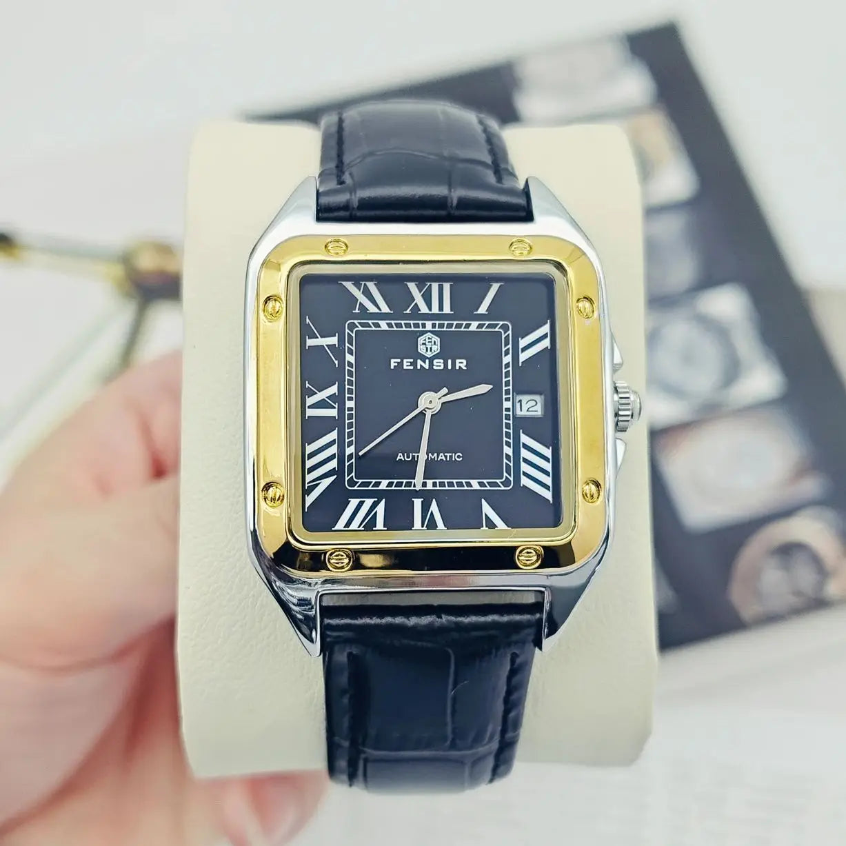 High-End Business Casual Men's Quartz Watch, Square Dial, Waterproof with Calendar Display, Leather Strap, European and American Style, Fashionable, Simple, Versatile and Handsome Men's Watch, Suitable for Various Occasions,