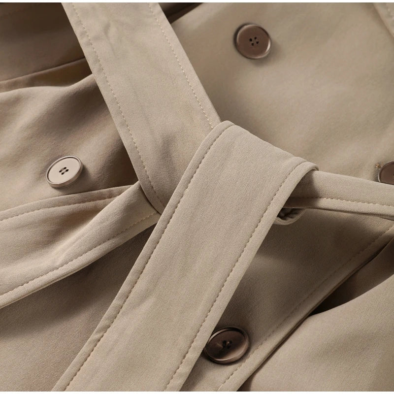 Casual Loose Jackets Women Lapel Long Sleeves Belt Double Breasted Short Windbreaker 2025 Spring Fashion Chic Streetwears Lady