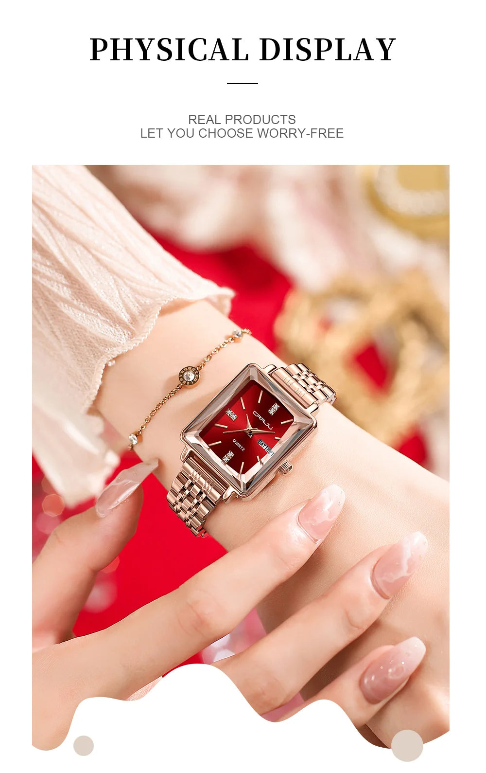 CRRJU Waterproof Women's Square Quartz Dress Watch Ladies Steel Bracelet Wristwatch with Date Relogio Feminin