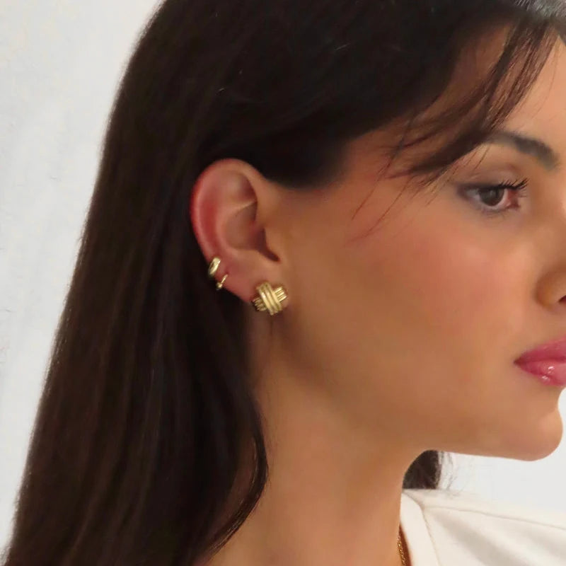 Vintage Texture Gold Plated Stainless Steel Earrings for Women Geometric Circle Twist Statement Earring Fashion Jewelry Bijoux