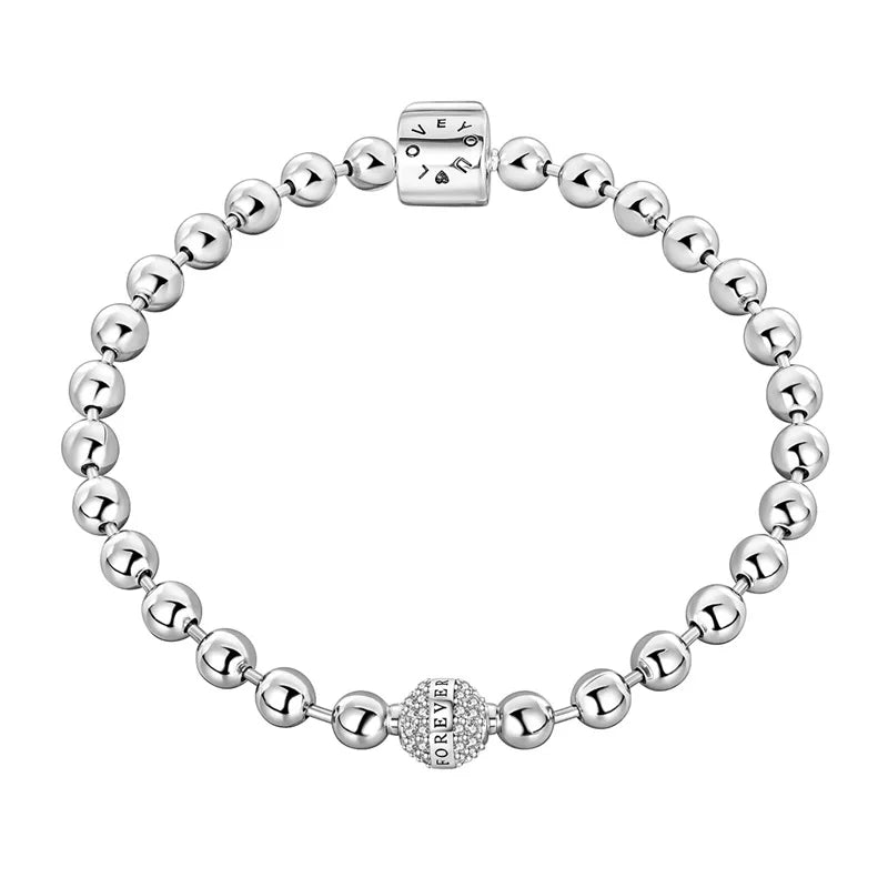 Original 17-20CM 925 Sterling Silver Classic Love Forever Bead Bracelet For Women Fine Anniversary Jewelry