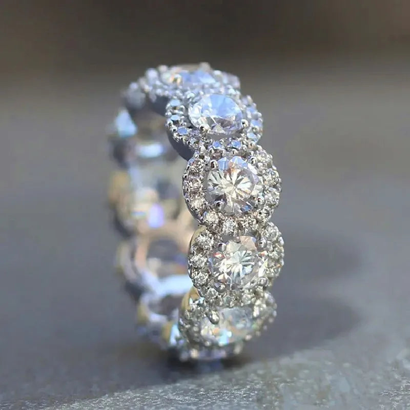 Huitan Sparkling Cubic Zirconia Promise Rings for Women Wedding Engagement Bands Silver Color New Modern Fashion Female Jewelry