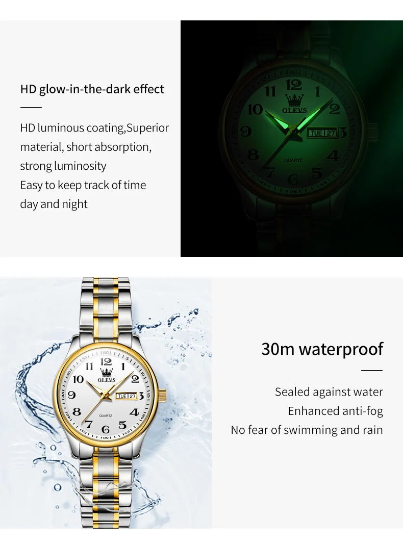 OLEVS Luxury Quartz Watch for Women Elegant Stainless Steel Watch Luminous Waterproof Week Date Wristwatch Ladies Dress Watch