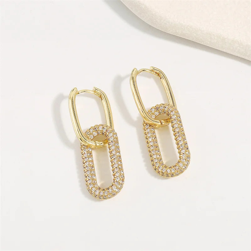 Trendy Gold Plated Zircon Square Hoop Earrings for Women Girls Huggie Punk Hip-Hop Metal Round Circle e302