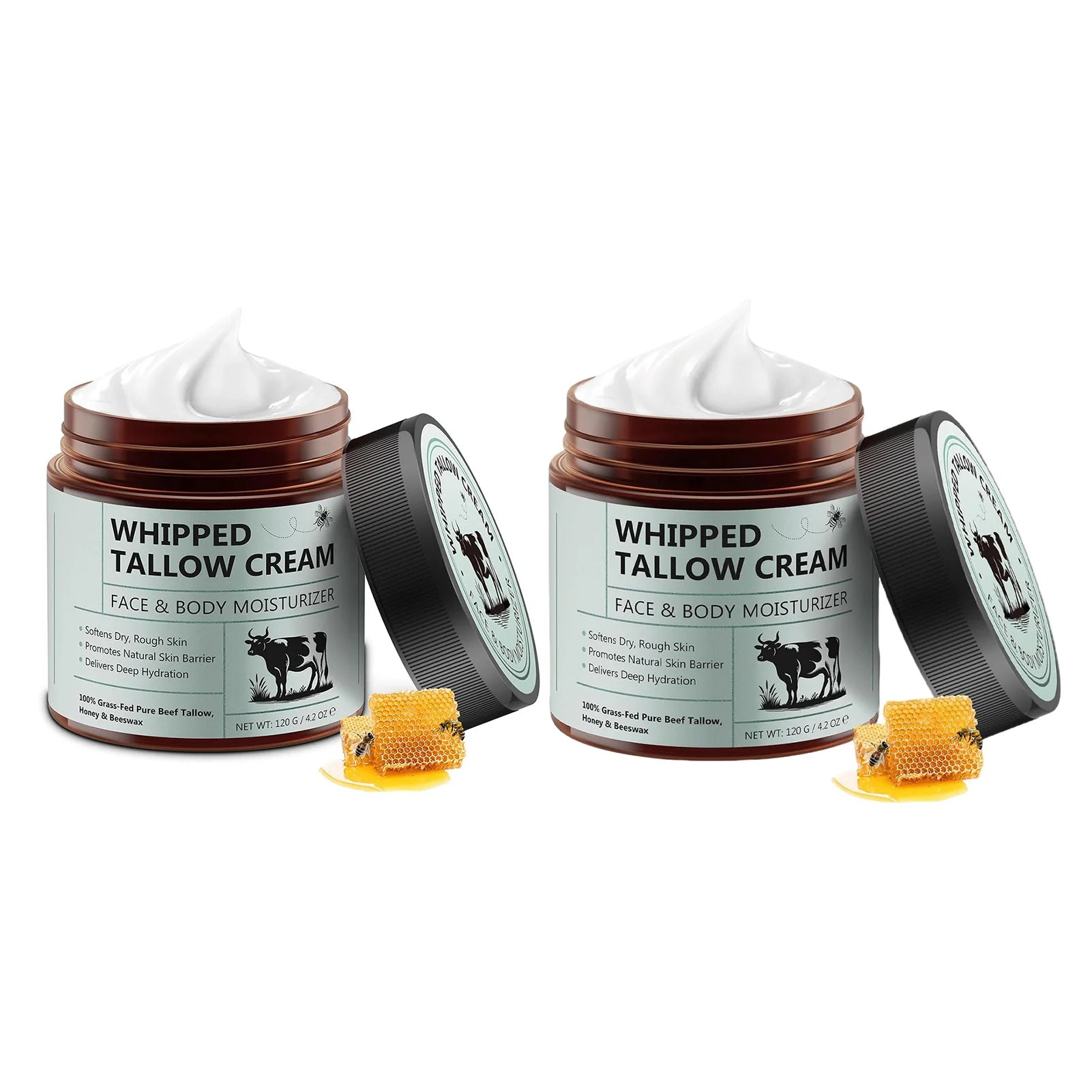 120g Tallow Face Moisturizer Organic-Grass Fed Whipped Beef Tallow with Honey Beeswax Deeply Moisturizing for Face Body