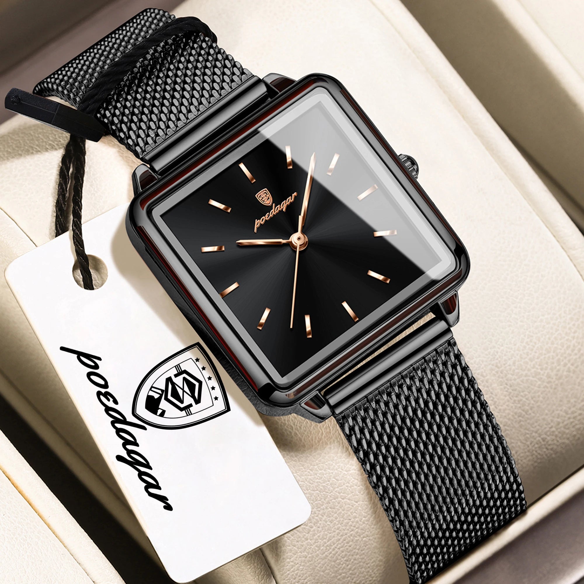 POEDAGAR Original Exquisite Ladies Wristwatch Waterproof Mesh Stainless Steel Woman Watch Square Elegant Women's Quartz Watches