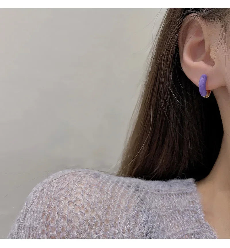 Single Colorful Enamel Women Round Earring Huggie Ear Hoop 2025 New Trend White Orange Green Pendientes Aretes Jewelry Wholesale