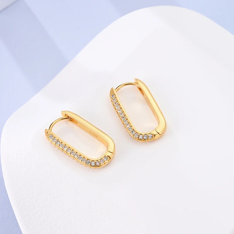 Earrings 925 Sterling Silver Hoop Earring Sparkling Pavé U-Shaped Double Hoop Earring for Women Girls Party Wedding Jewelry Gift