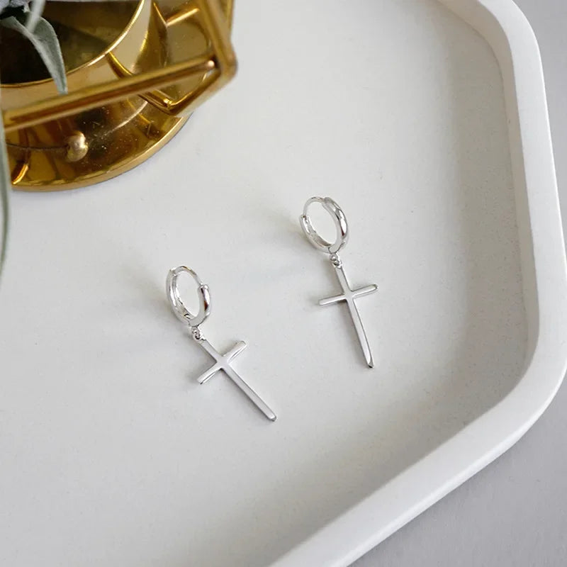 925 Sterling Silver Cross Earrings For Women Trendy Earring Jewelry Prevent Allergy Party Accessories Gift