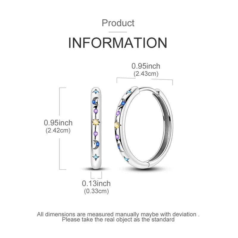 925 Sterling Silver Round Circle Hoop Earrings For Woman Wedding Engagement Party Fashion Jewelry Gift Blue Geometric Earrings