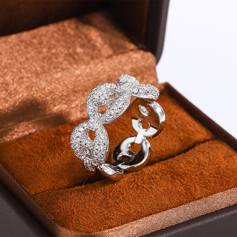 Elegant Interwoven Shiny White Zircon 925 Silver Plated Ring Ladies Couple Anniversary Party Birthday Jewelry Gift Generation