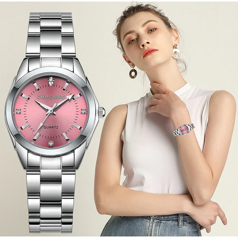 CHRONOS Elegant Women Watches Luxury Ladies Fashion Girls Wristwatch Quartz Movement Stainless Steel Gift for Female Girlfriend
