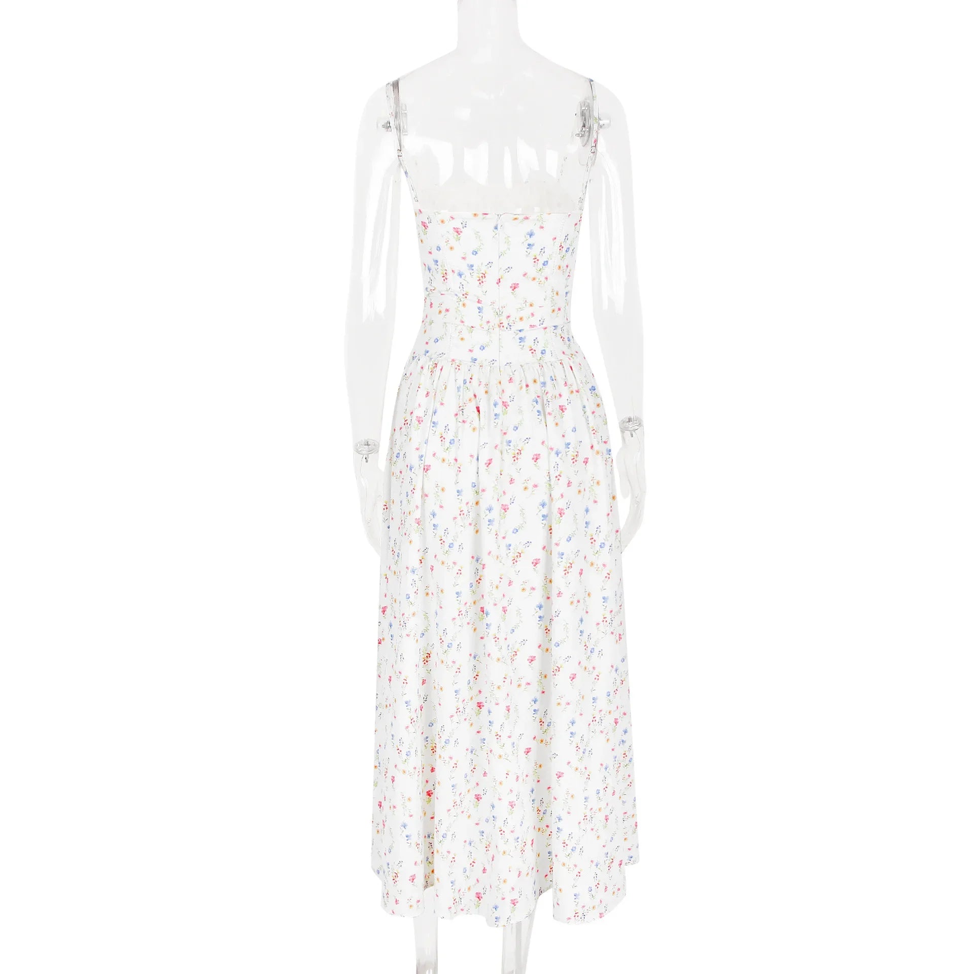Oligai Floral Print Midi Sundress Elegant Spaghetti Strap Flowy Dress Aussie Summer Women Boho Chic Beach Dress