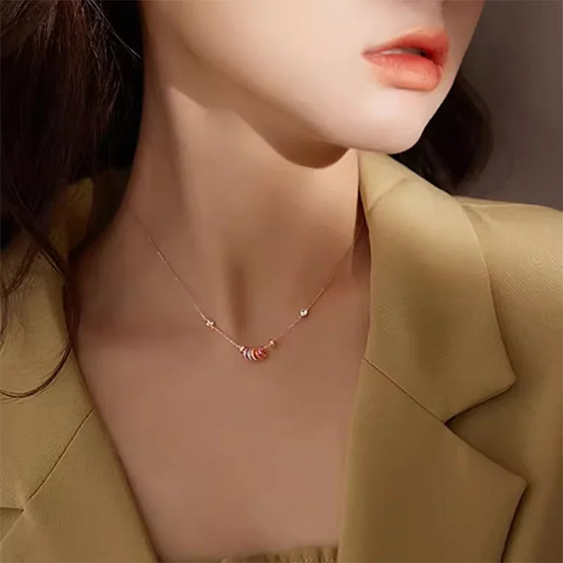 Real Money 925 Sterling Silver Women's Necklace Korean Rainbow Colorful Small Circle Pendant Necklace Wedding Party Jewelry Gift