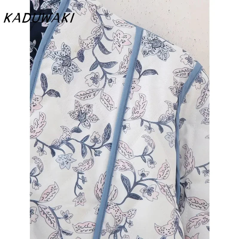 KADUWAKI Fashion Retro Stand-up Collar Long-sleeved Printed Two-sided Wear Quilted Short Cotton Jacket Classic Casual Streetwear