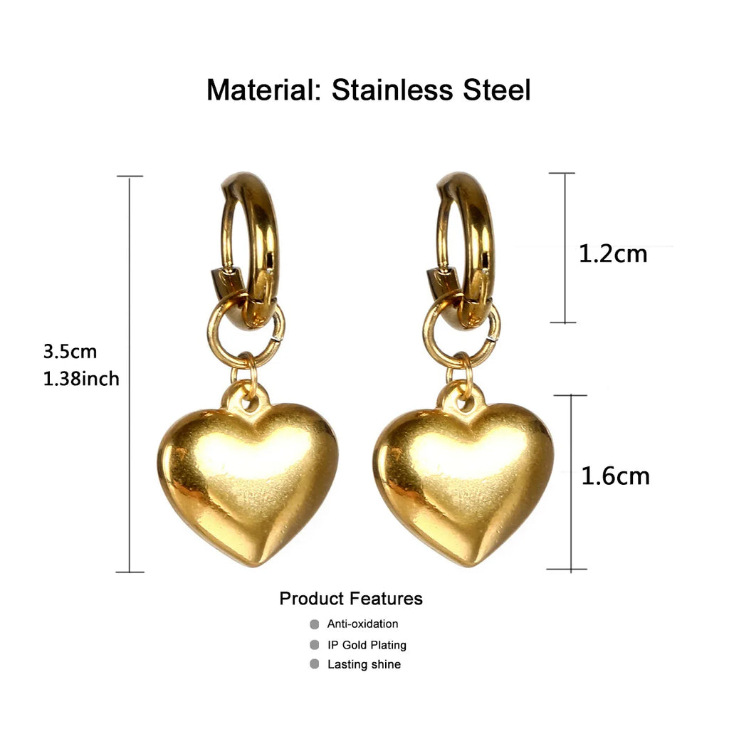 New Style Stainless Steel Heart Drop Huggie Earrings For Women Girlfriend Earrings Jewelry Valentine's Day Gifts
