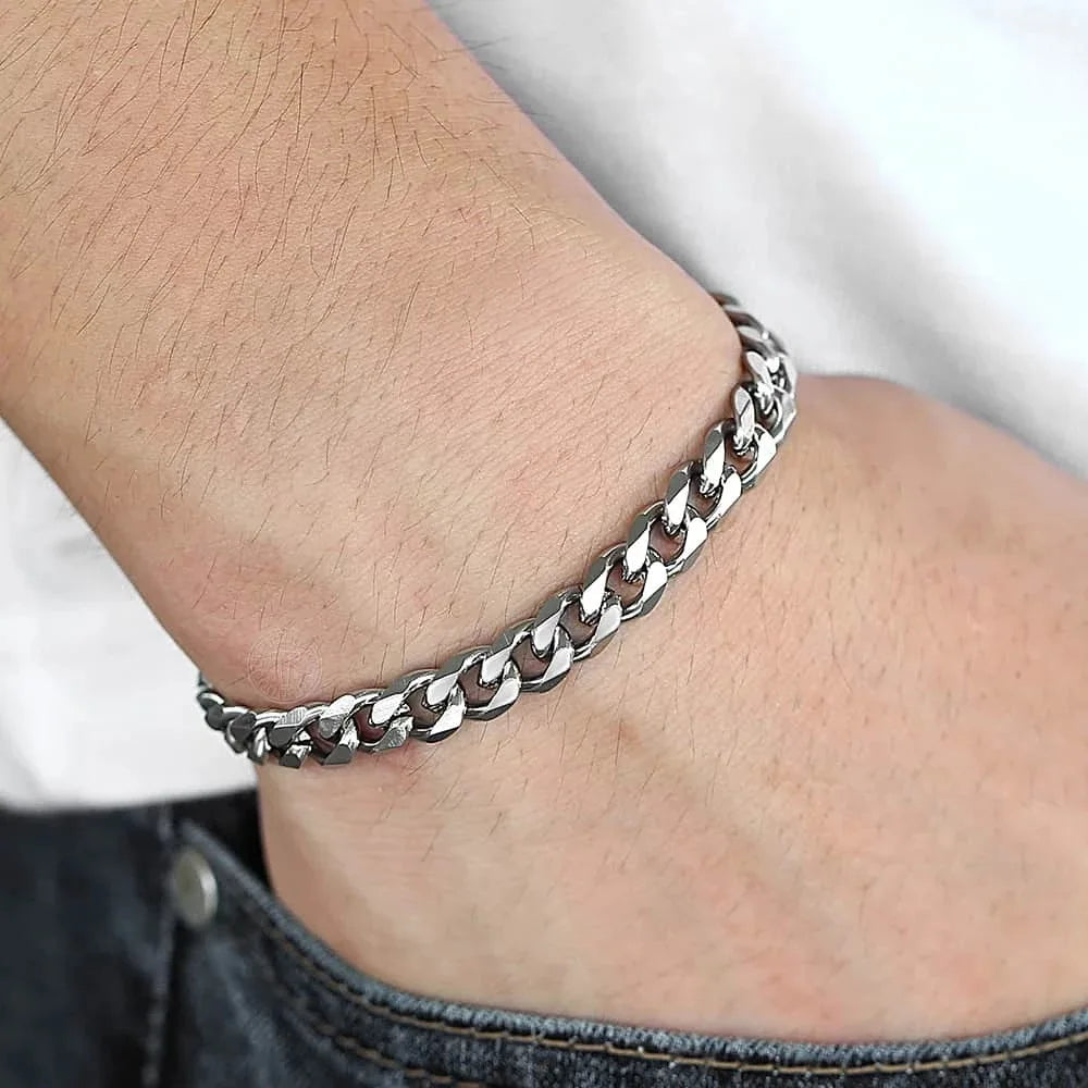 Wannee New Trendy Cuban Chain Men Bracelet Classic Stainless Steel 3 5 7mm Width Chain Bracelet For Men Women Jewelry Party Gift