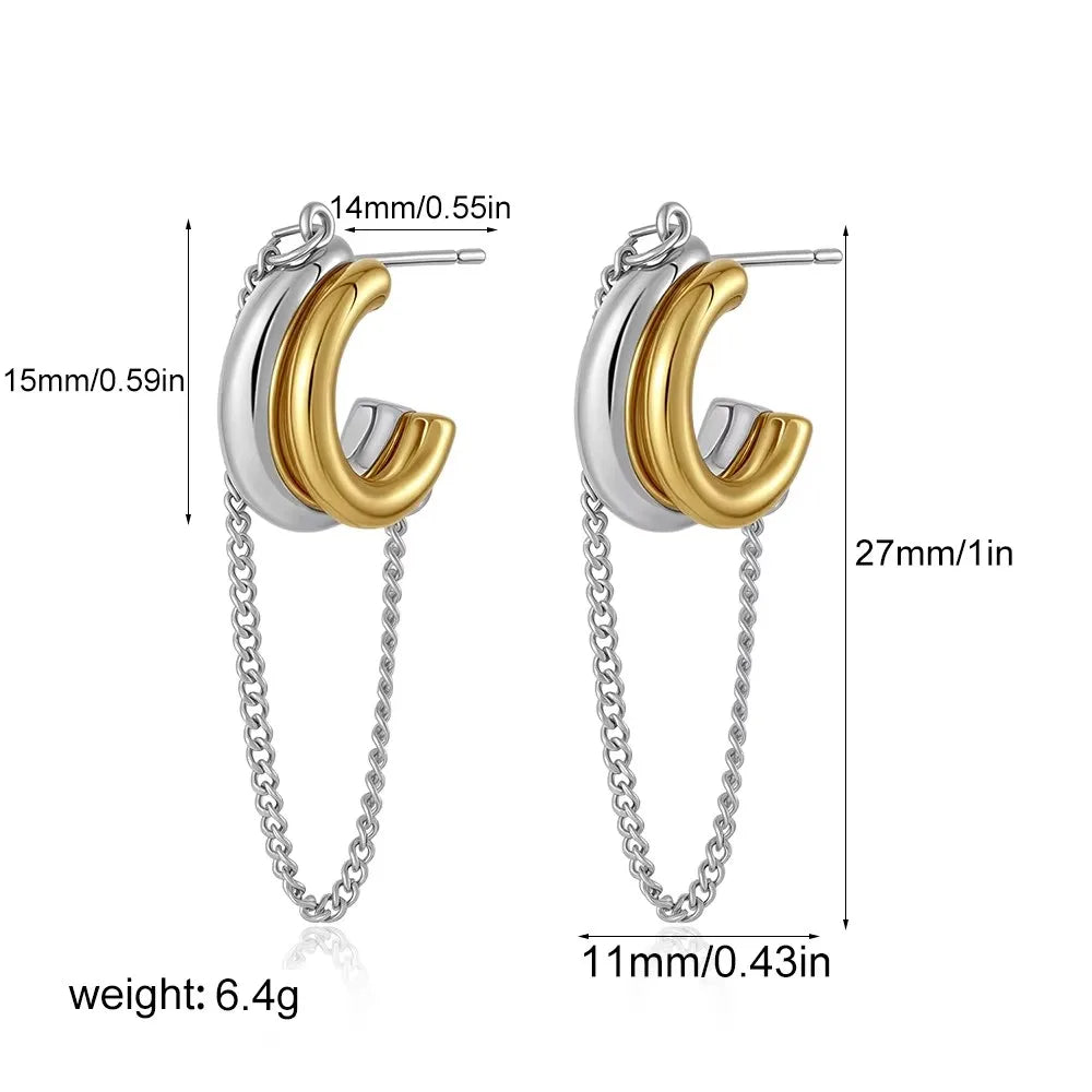 Stainless Steel Mix Color PVD Round Tube O-Shaped Hoop Earrings for Women Vintage Zircon Huggie Ear Ring Waterproof Jewelry Gift