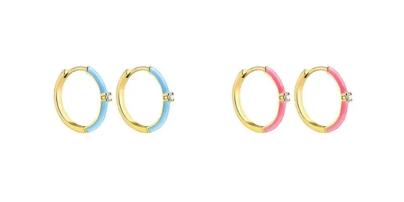 Multicolour Enamel Hoop Earrings for Women 925 Silver Needle Candy Color Huggie Earrings Trendy Party Girls Jewelry Gift