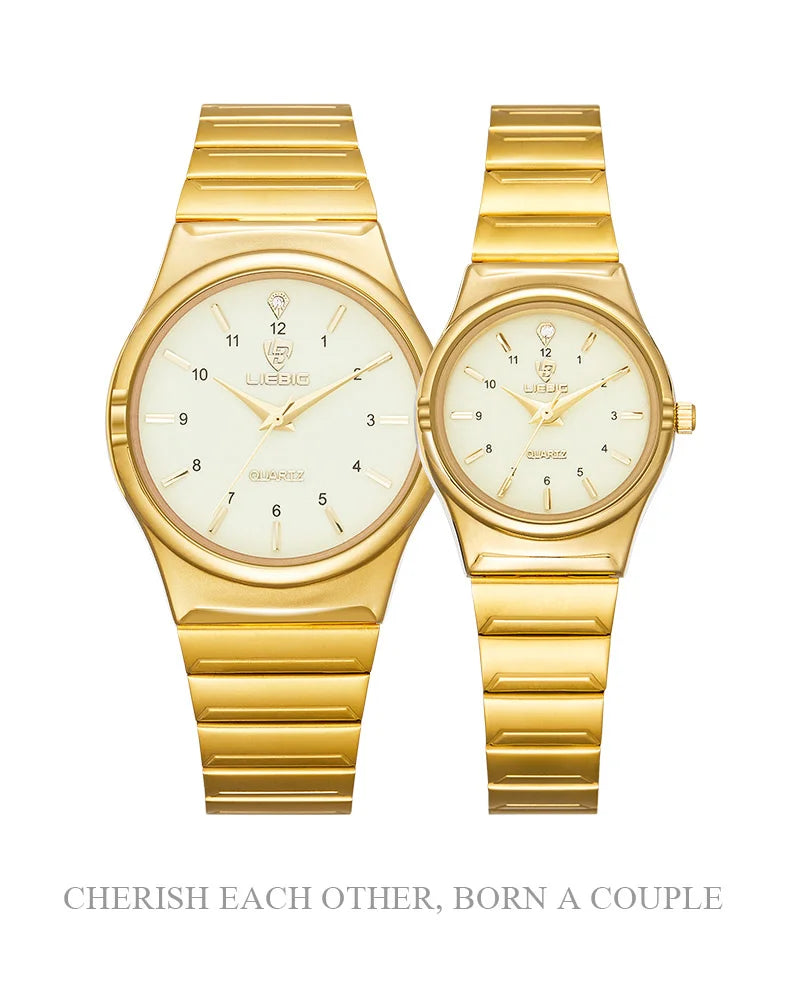 LIEBIG Japan Quart Movement Women Mens Watches Luxury Stainless Steel Female Ladies Golden Wristwatch Clock Relogio Feminino
