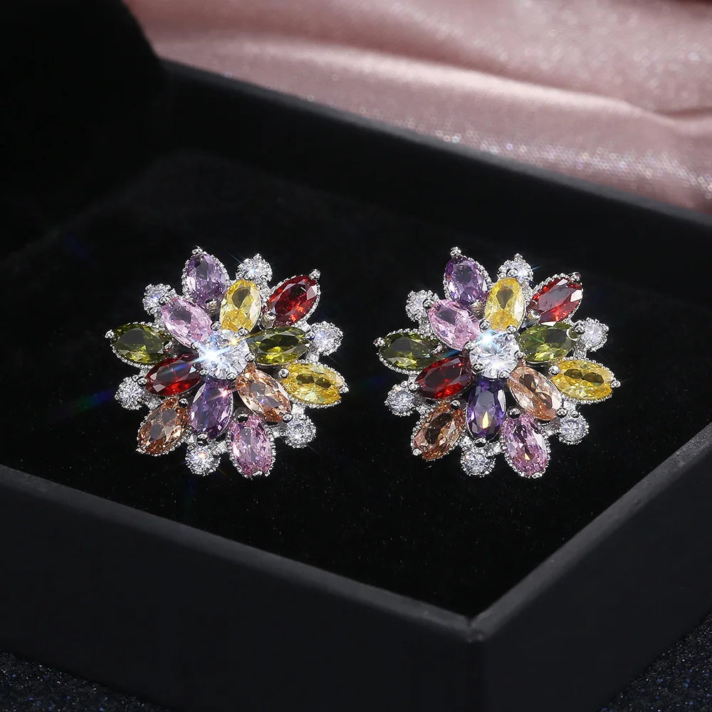Cute Big AAAAA Bling Cubic Zirconia 925 Silver Needle Stud Earrings Fashionable Flower Earring for Women Jewelry Gift Brincos