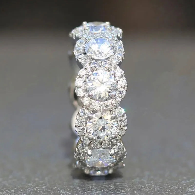 Huitan Sparkling Cubic Zirconia Promise Rings for Women Wedding Engagement Bands Silver Color New Modern Fashion Female Jewelry