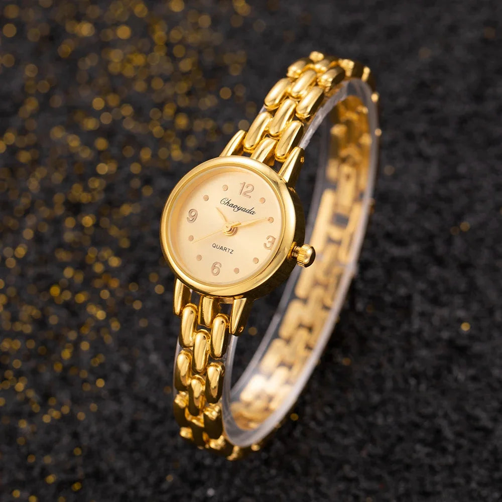 Fashion Quartz Watch for Women Luxury Gold Small Dial Ladies Bracelet Watch Alloy Strap Simple Elegant Women Watch montre femme