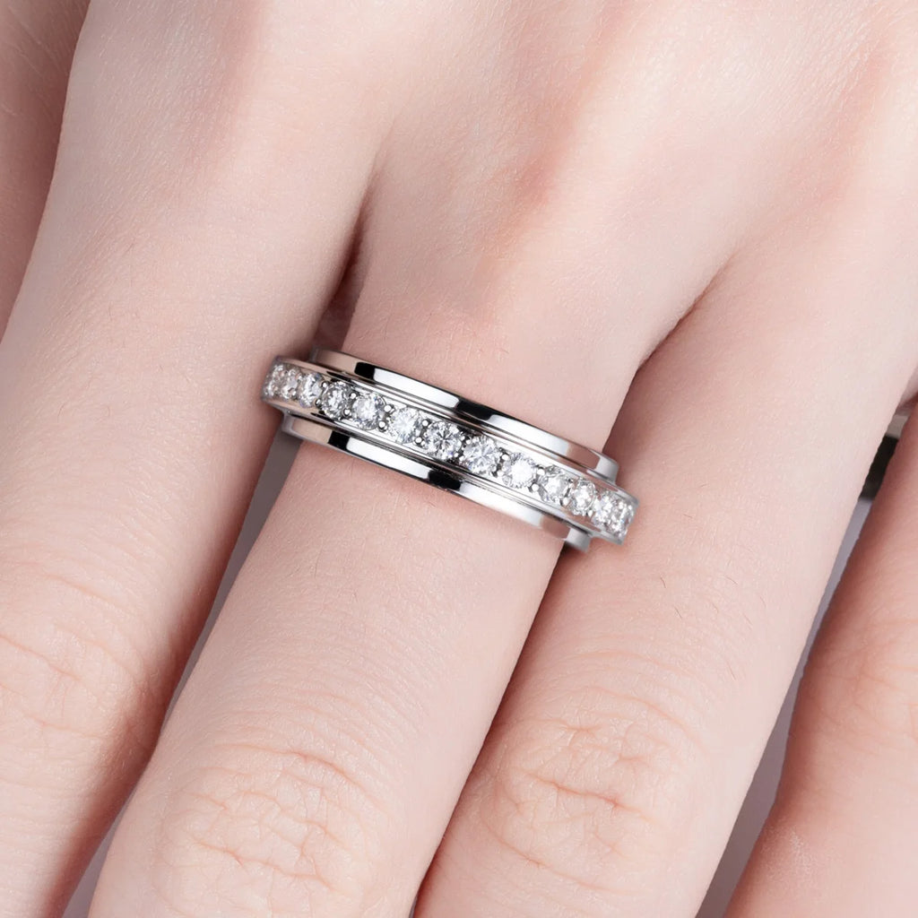 AnuJewel Moissanite Spinner Eternity Band Rings 14k Gold Plated Fidget Spinners Wedding Band Ring Unzip Jewelry Gifts Wholesale