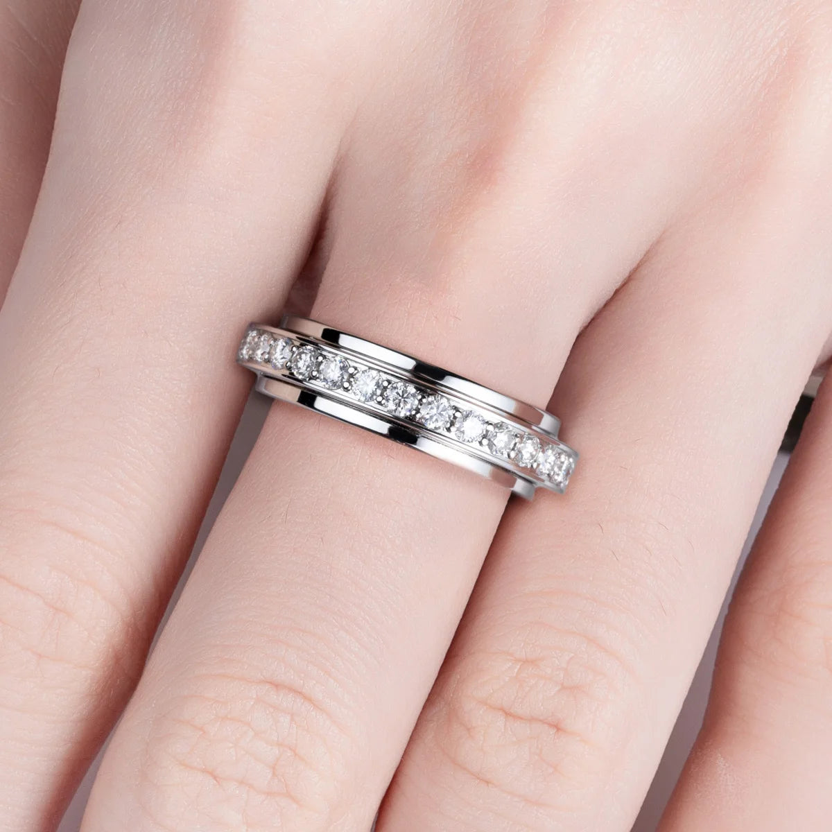 AnuJewel Moissanite Spinner Eternity Band Rings 14k Gold Plated Fidget Spinners Wedding Band Ring Unzip Jewelry Gifts Wholesale