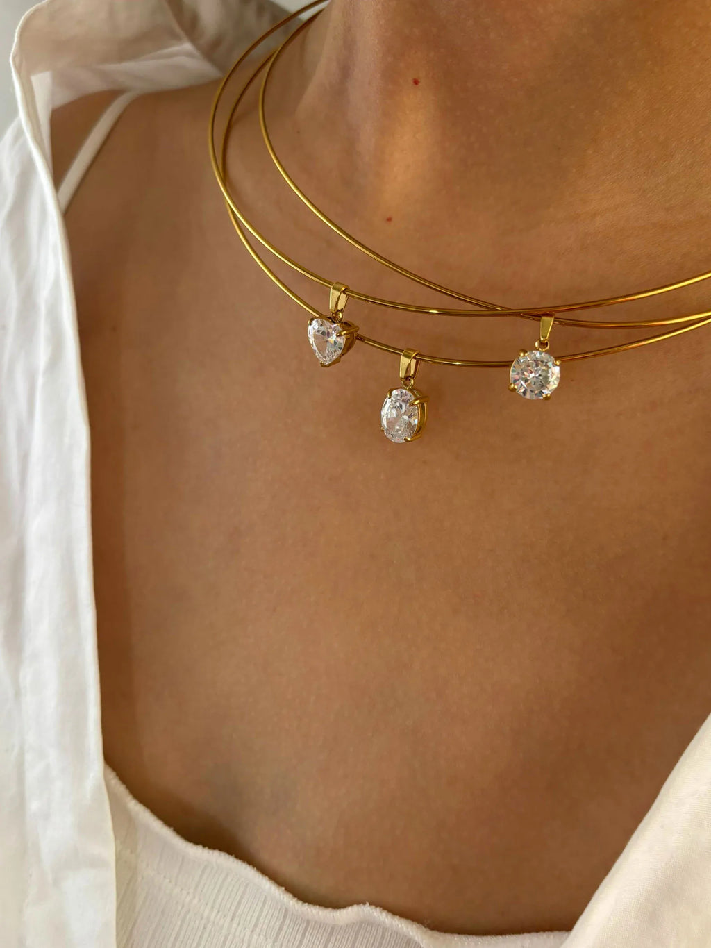 GHIDBK Statement 5 Designs Sparkling AAAA Zircon Pendant Necklace for Women Stainless Steel Choker Necklace Trendy Daily Jewelry