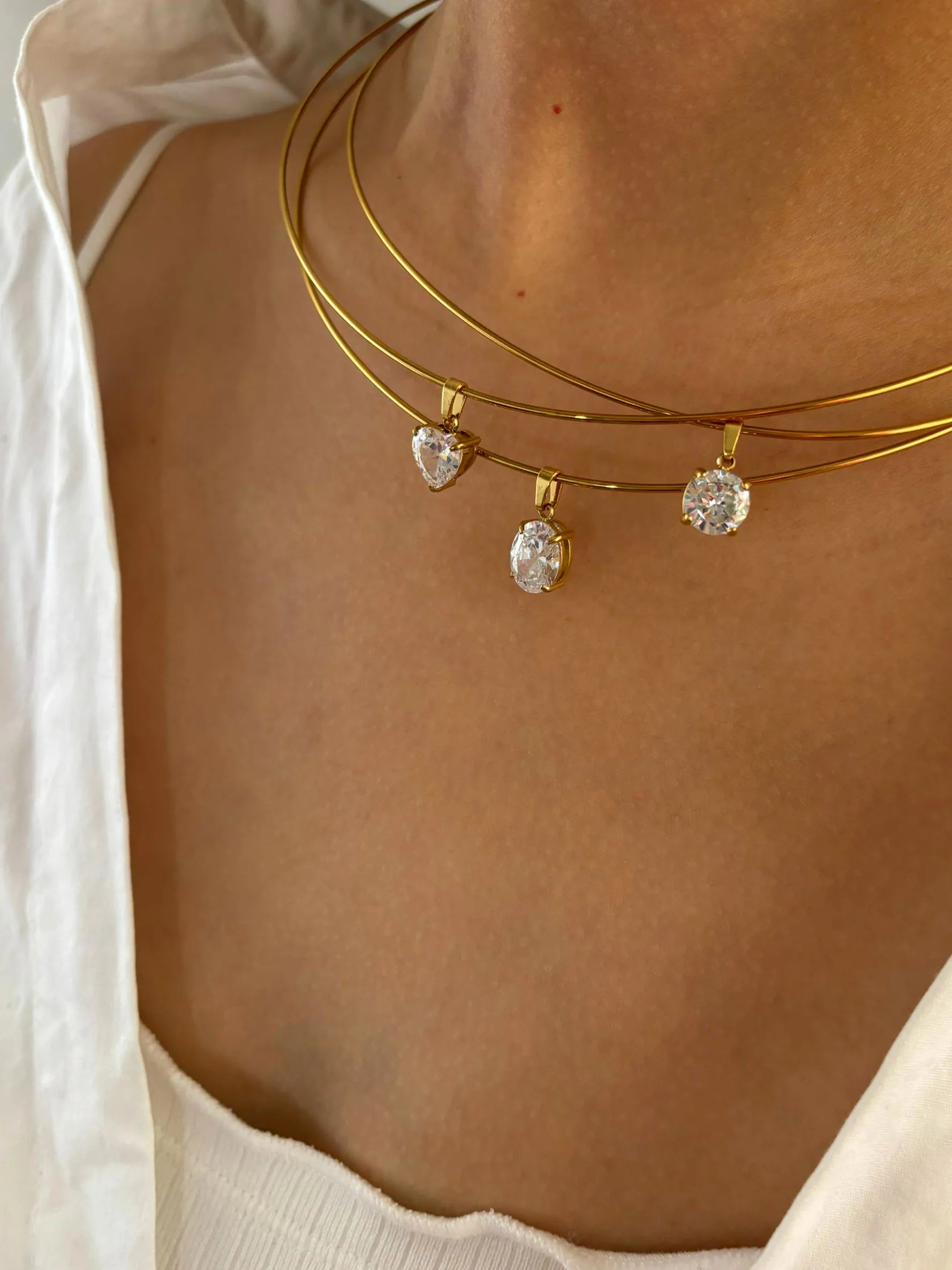 GHIDBK Statement 5 Designs Sparkling AAAA Zircon Pendant Necklace for Women Stainless Steel Choker Necklace Trendy Daily Jewelry