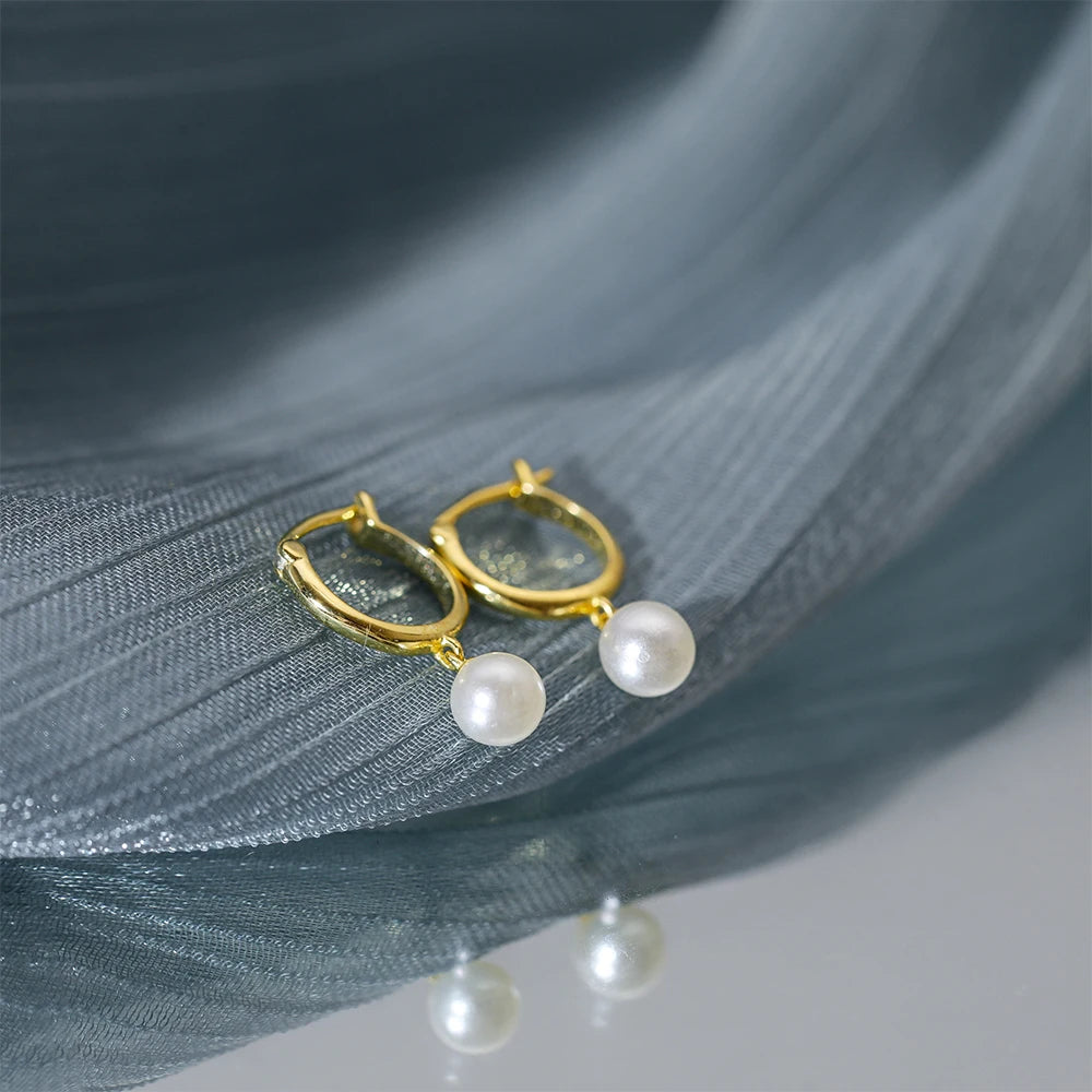 AIDE 925 Sterling Silver Vintage Baroque Pearl Circle Ear Buckles Piercing Huggie Earring For Women Jewelry Brinco Bijou Joyero